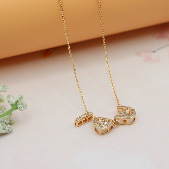 "Rose Gold “I ♥ U” Pendant Necklace with Crystals , XPNL0167 - Picture 11 of 13